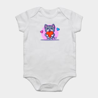 Cute Cat Holding Heart Cartoon Vector Icon Illustration Baby Bodysuit